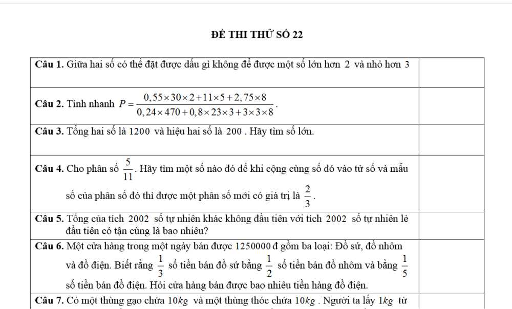Toán 5-Đề thi thử vào 6 Trường Amsterdam-Đề số 22
